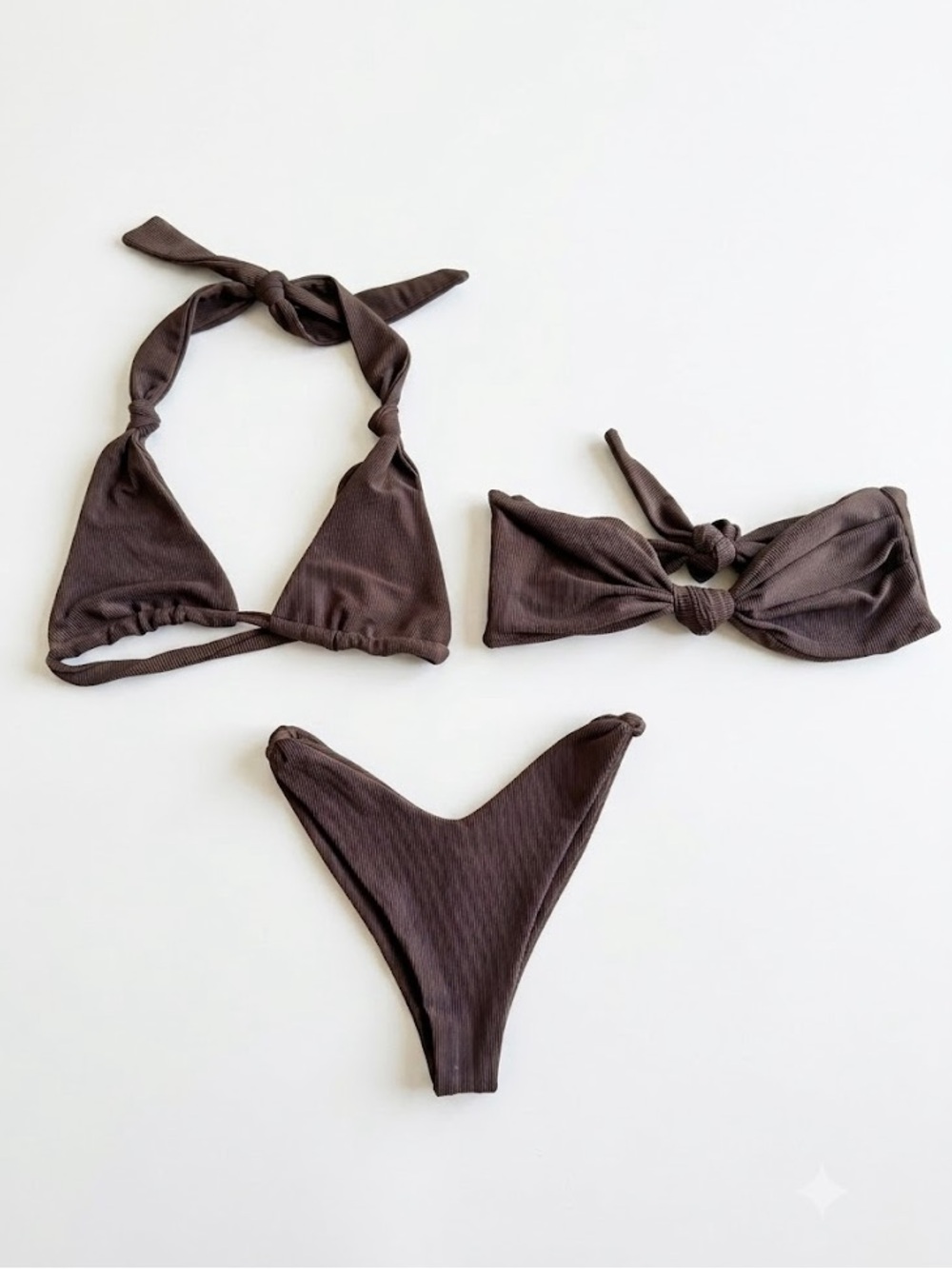Skatie Brown Ribbed Bikini Set. M/S